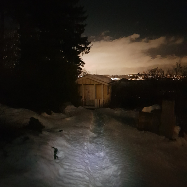 2018-01-24 18:47:44 CET (Tag: miscellaneous) (Nesodden, Norway). Going out to the Haunted Shed of Death to get some firewood.