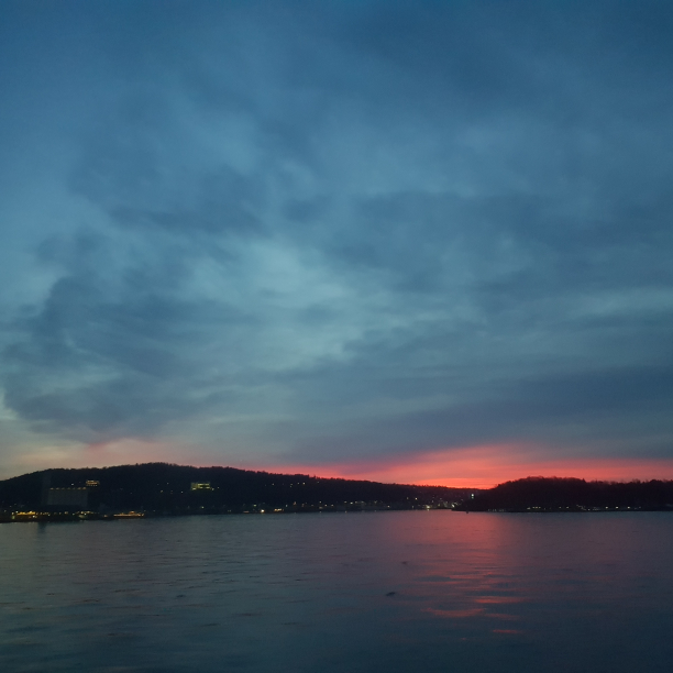 A orange sunrise on the fjord.