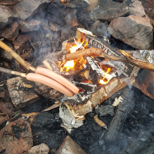And now we smell like a bonfire A bonfire and sausages.