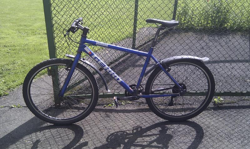 A blue bike.