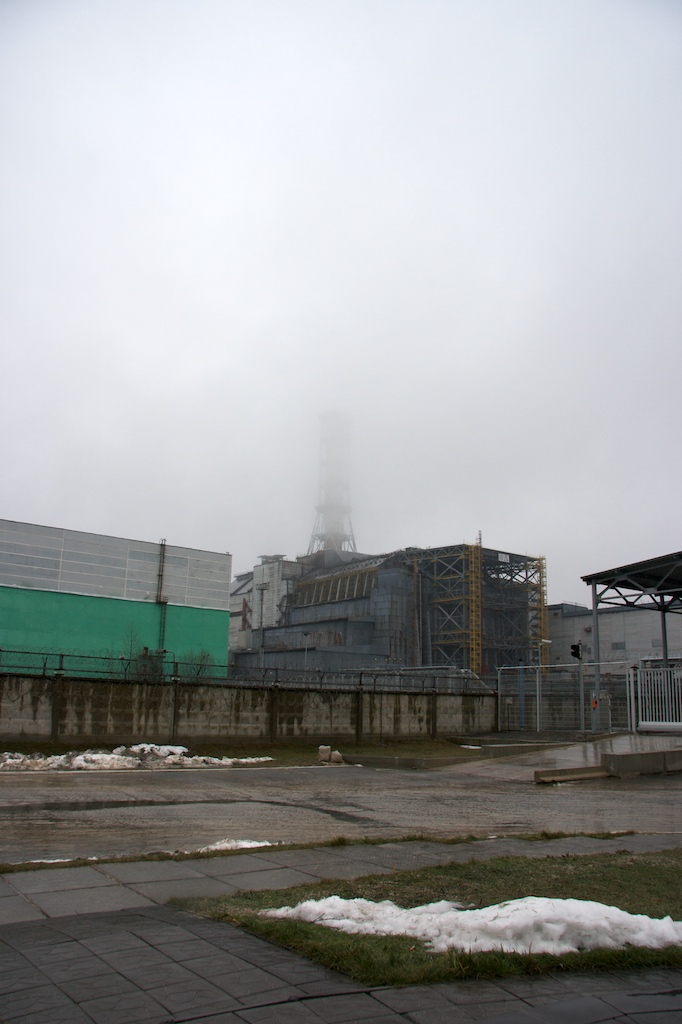 Chernobyl reactors 3 and 4. The sarcophagus covering the remains of reactor 4 in the foreground, reactor 3 in the background. Chernobyl reactors 3 and 4. The sarcophagus covering the remains of reactor 4 in the foreground, reactor 3 in the background.