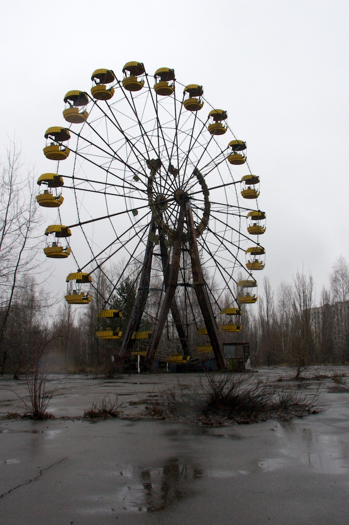 The famous Prypiat ferris wheel. It was due to open for the public a couple of days after the accident and has never been used, or at least so the story goes. The famous Prypiat ferris wheel. It was due to open for the public a couple of days after the accident and has never been used, or at least so the story goes.