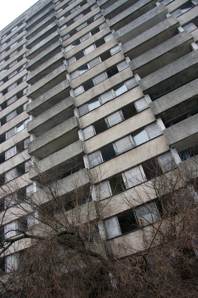 One of the many apartment buildings that were &rsquo;temporarily&rsquo; evacuated.