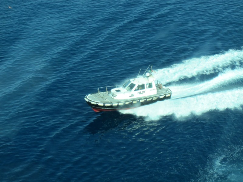 A pilot boat, not an unfamiliar sight when the Navigator of the Seas docked or departed.