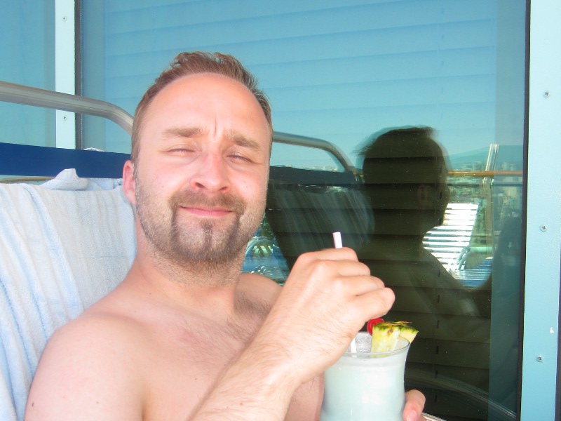 We spent a lot of time sunbathing on the deck during the cruise and I always feel silly wearing almost nothing. A little bit of alcohol usually fixes that.
