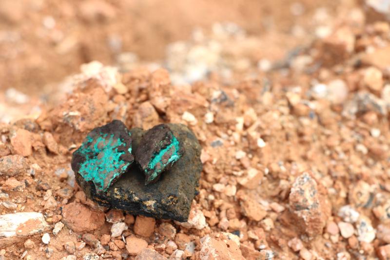Malachite, copper and cobalt.