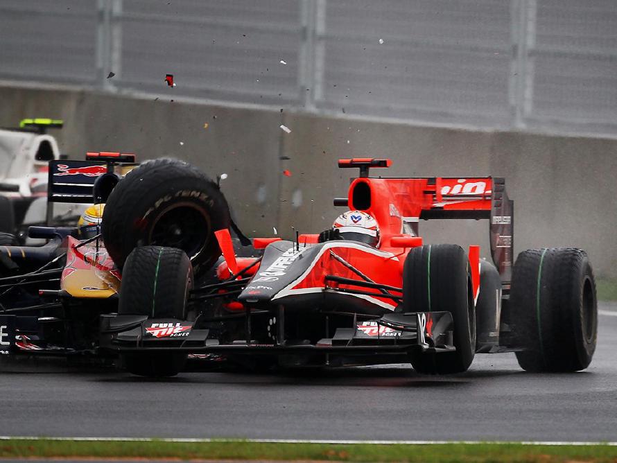 Sebastien Buemi (SUI) Scuderia Toro Rosso STR5 and Timo Glock (GER) Virgin Racing VR-01 collide. Formula One World Championship, Rd 17, Korean Grand Prix, Race, Korea International Circuit, Yeongam, South Korea, Sunday, 24 October 2010 Sebastien Buemi (SUI) Scuderia Toro Rosso STR5 and Timo Glock (GER) Virgin Racing VR-01 collide. Formula One World Championship, Rd 17, Korean Grand Prix, Race, Korea International Circuit, Yeongam, South Korea, Sunday, 24 October 2010