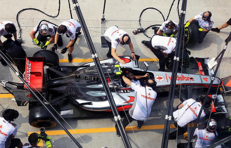 McLaren practice pit stops. Formula One World Championship, Rd2, Malaysian Grand Prix, Qualifying, Sepang, Malaysia, Saturday, 24 March 2012. © Sutton Images. No reproduction without permission.