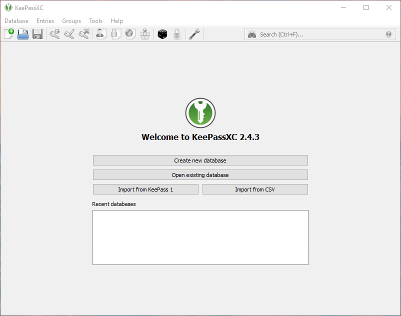 KeePassXC launch screen.