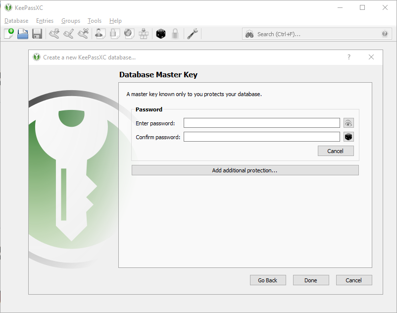 KeePassXC master key prompt.