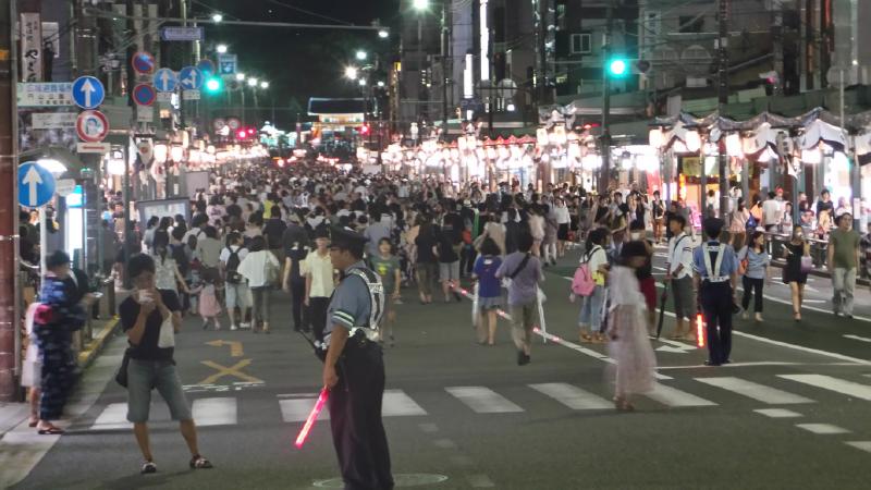 For Gion Matsuri, many of the main streets are also closed and people poor out from everywhere.
