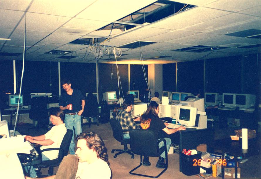 MAKING QUAKE! Feb 26, 1996 - QTESTing. L>R = NaTaS, John Cash, ddt, ?, me, Hardball, Polish, DoomDeity, ?. Late night (https://twitter.com/romero/status/606974512928845824) MAKING QUAKE! Feb 26, 1996 - QTESTing. L>R = NaTaS, John Cash, ddt, ?, me, Hardball, Polish, DoomDeity, ?. Late night