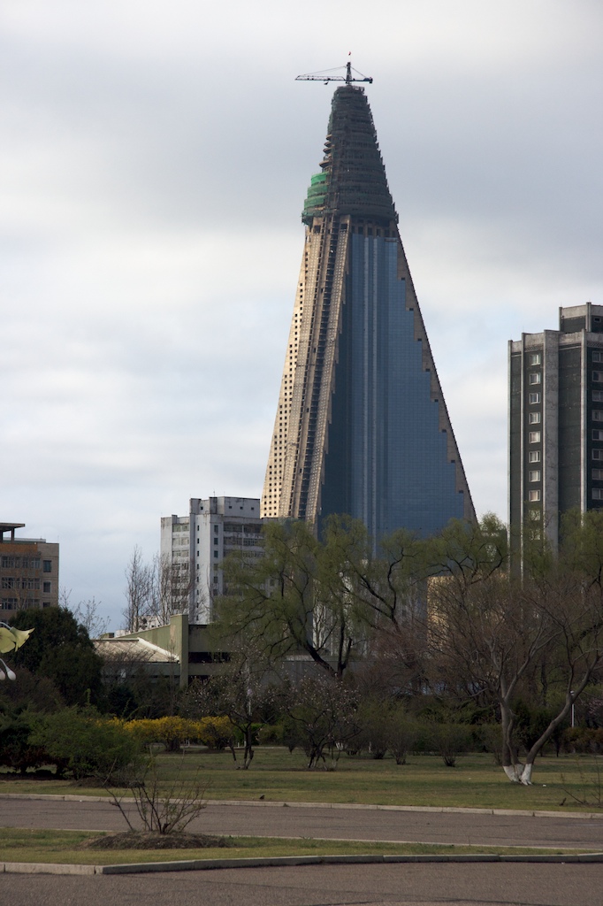 Ryugyŏng Hotel. Back in 1987 Kim Il-sung decided that the people of DPRK should go ahead and build the tallest hotel in the world. Unfortunately, construction ceased in 1992 due to the government&rsquo;s financial difficulties. The unfinished hotel remained untouched until April 2008 when construction began again.