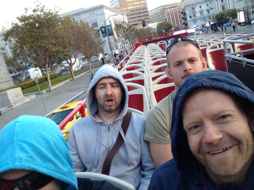 The posse is aboard a tourist trap in San Francisco, California.