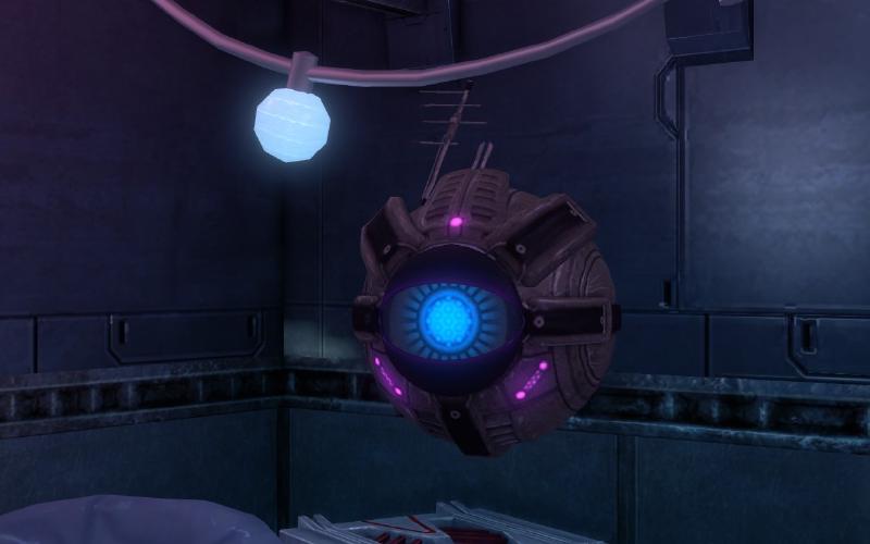 This is a rouge AI now trapped in this sphere, not unlike GLaDOS. He is also about as psychotic as she is.