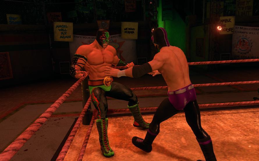 At one point you're in a wrestling ring. At one point you’re in a wrestling ring.