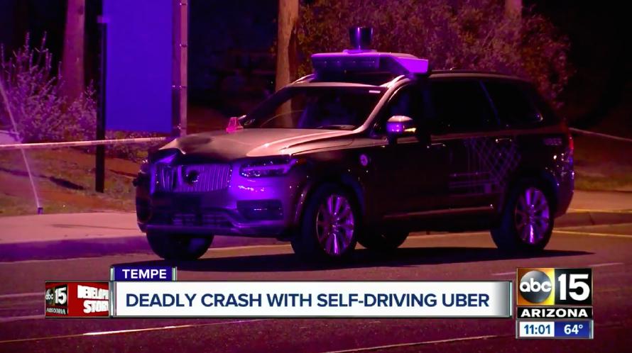ABC15 screen grab. ABC15 screen grab showing the smashed up Uber vehicle.