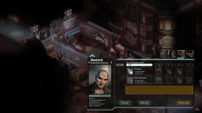 Shadowrun: Dragonfall - Director&rsquo;s Cut: Your team&rsquo;s skills can also be upgrade, not by spending karma points, but by selecting from one of two new perks.