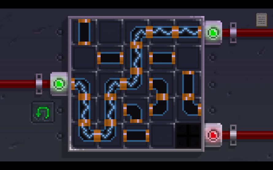 A typical Darkside Detective puzzle. Screenshot from The Darkside Detective showing a pipe puzzle game.