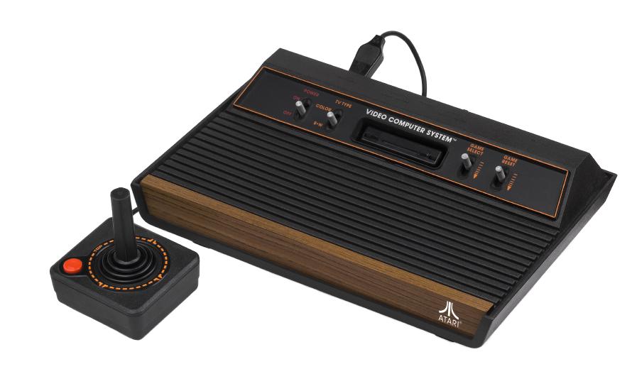 The original Atari 2600. The original Atari 2600 with one controller.