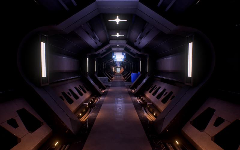 Screenshot from The Turing Test showing a tunnel inside the the ISA station on Jupiter