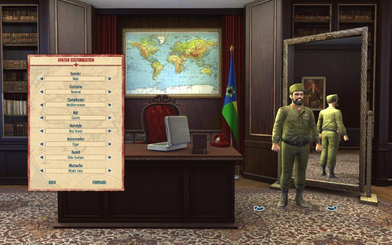 The character creator. You can create your very own dictator or use a pre-defined one.