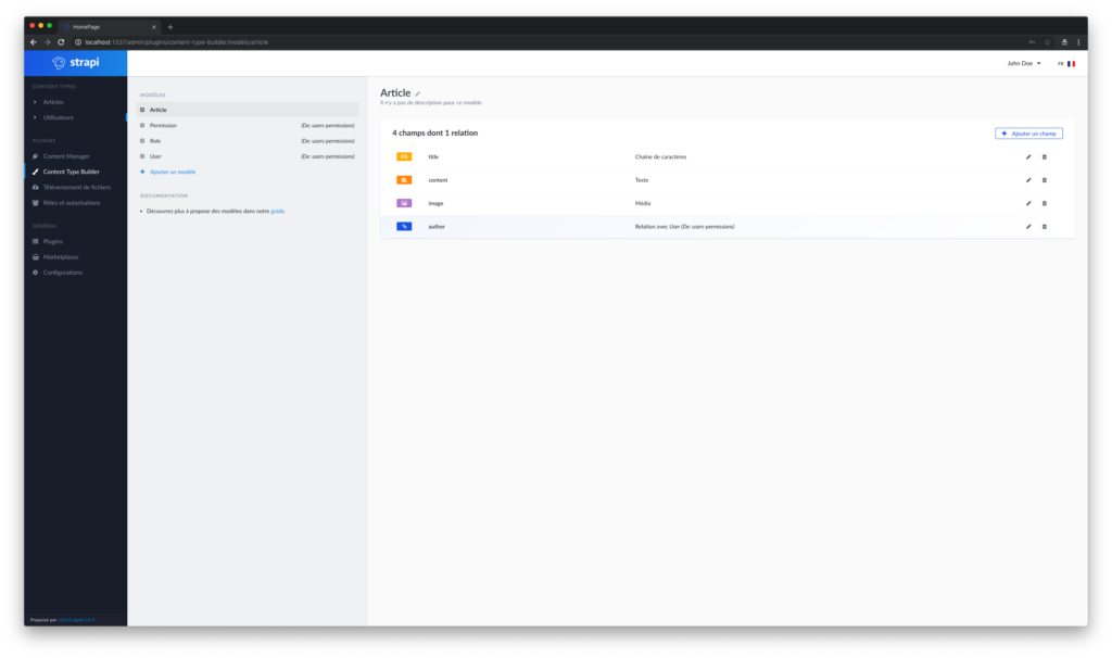 The Strapi content manager. The Strapi content manager.