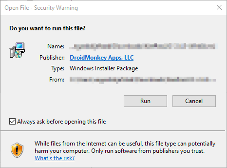 KeePassXC Windows 10 security warning.